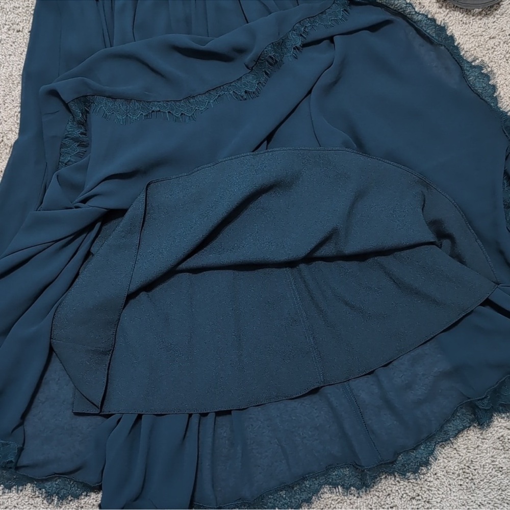 Dress The Population Alicia Chiffon Midi Dress Pine (Green) Lace Hem size Small - Picture 9 of 11